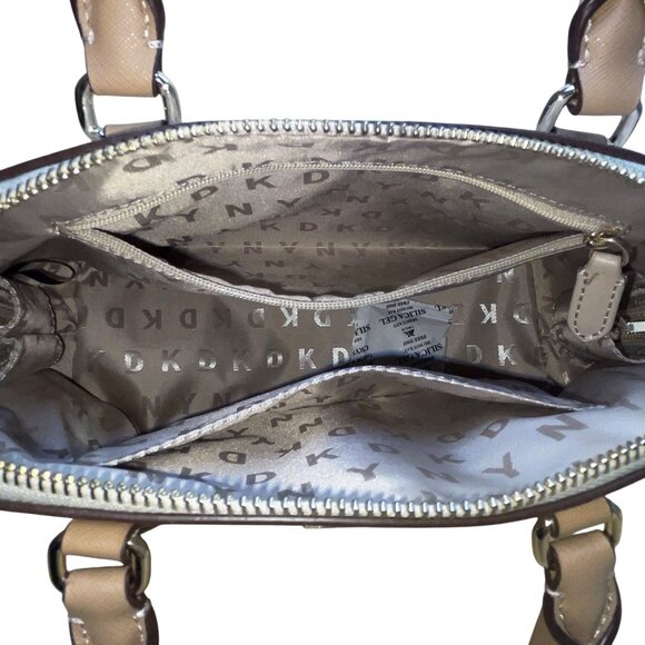 Dkny Women’s Grey Coated Canvas Monogram Dome With Crossbody Strap Clutch Bag - Picture 8 of 11